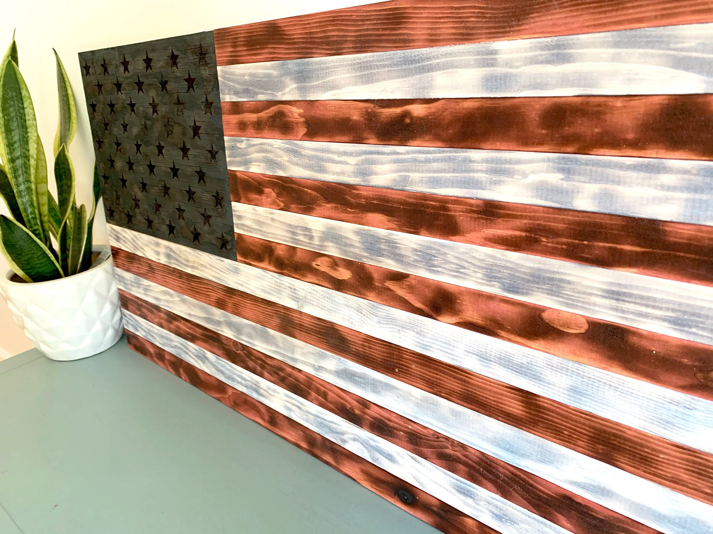 US Navy Rustic American Flag, Distressed Wood American Flag US Navy Anchor Engraved, Handmade Weathered Rustic Charred Wood Burned & Stained