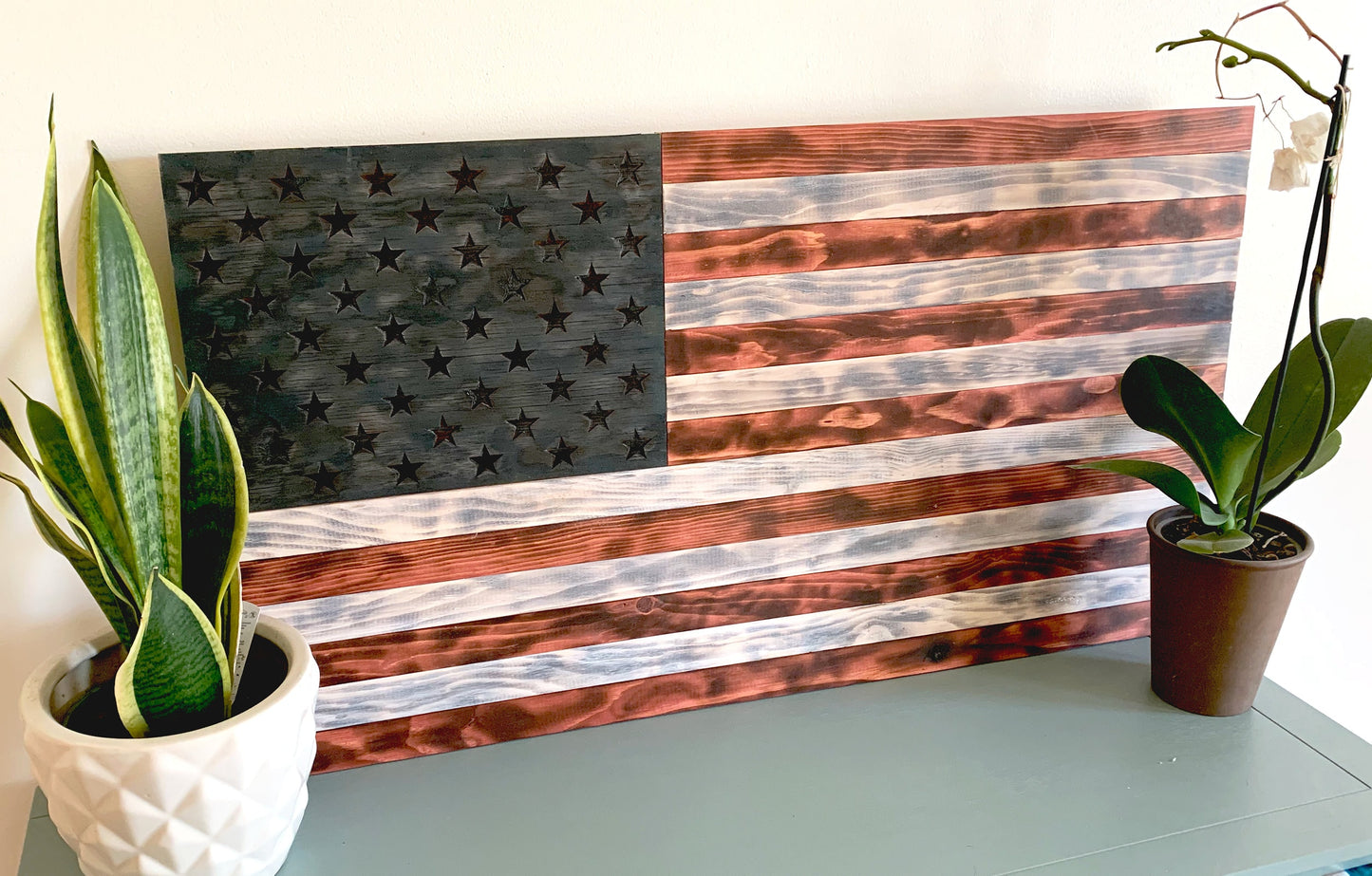 US Navy Rustic American Flag, Distressed Wood American Flag US Navy Anchor Engraved, Handmade Weathered Rustic Charred Wood Burned & Stained
