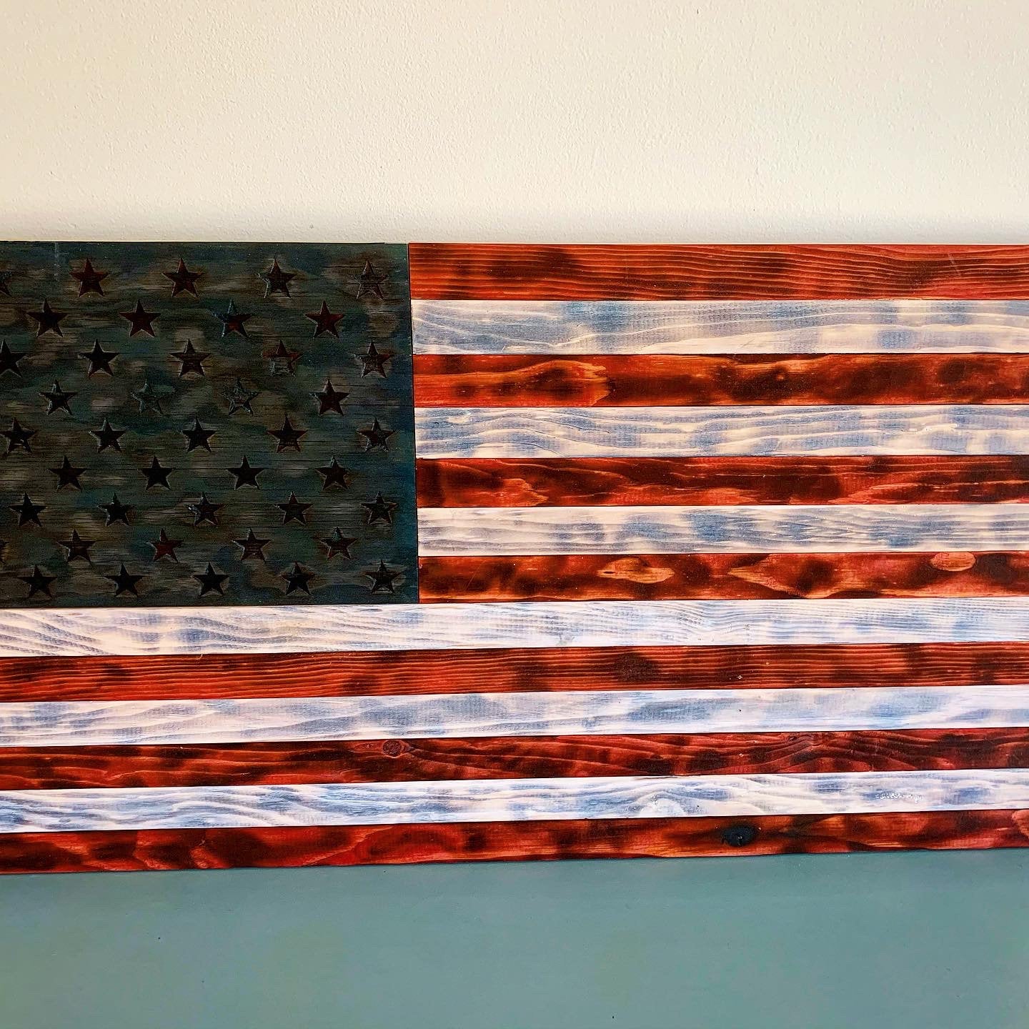 US Navy Rustic American Flag, Distressed Wood American Flag US Navy Anchor Engraved, Handmade Weathered Rustic Charred Wood Burned & Stained