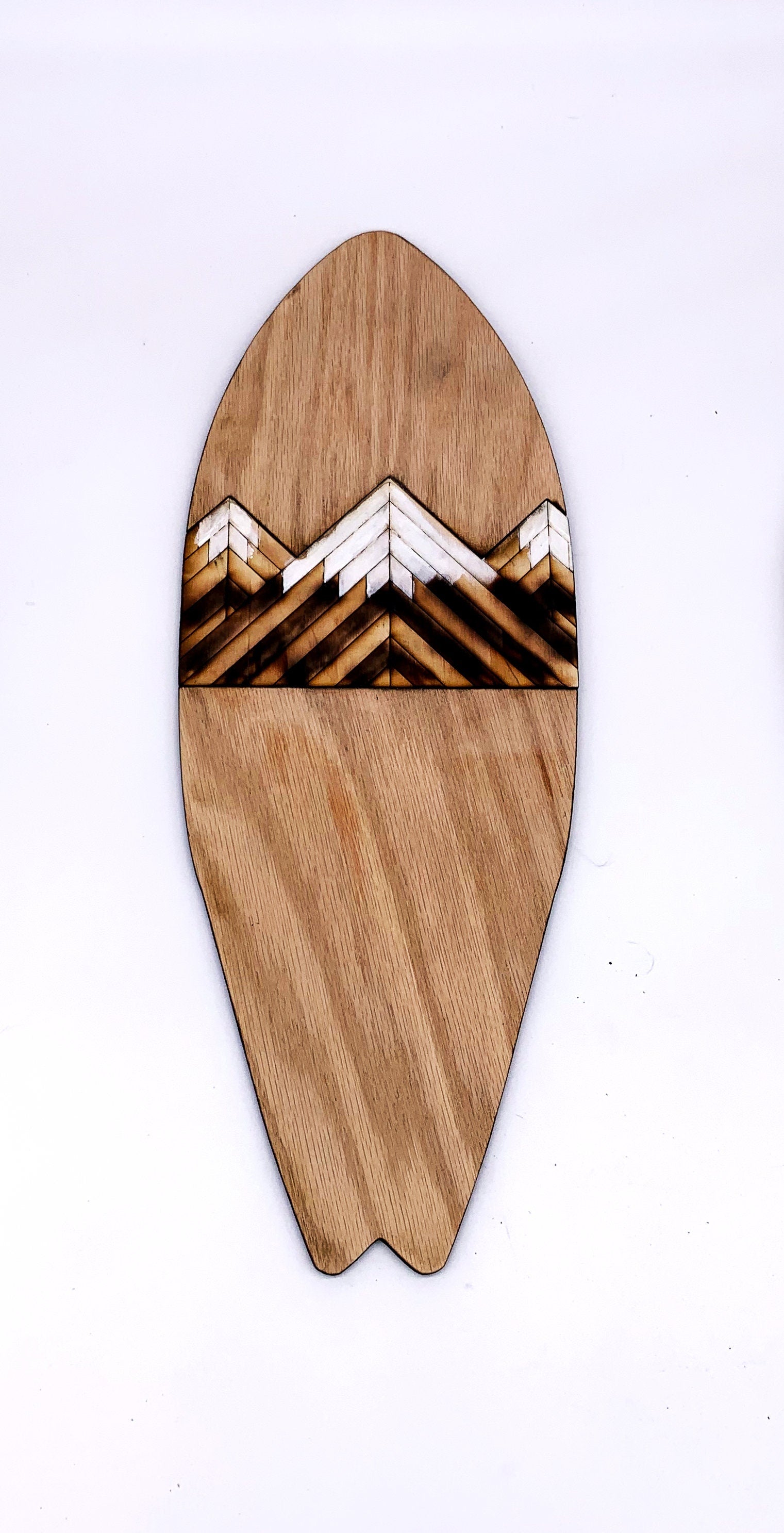 Surfboard with Rustic Mountain Tops Wall Decor Art Handmade