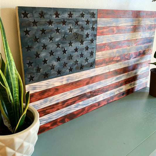 American Flag, Distressed Wood Flag, Wood American Flag, American Flag, Handmade, Weathered, Rustic Charred Wood Burned, Wood Stained